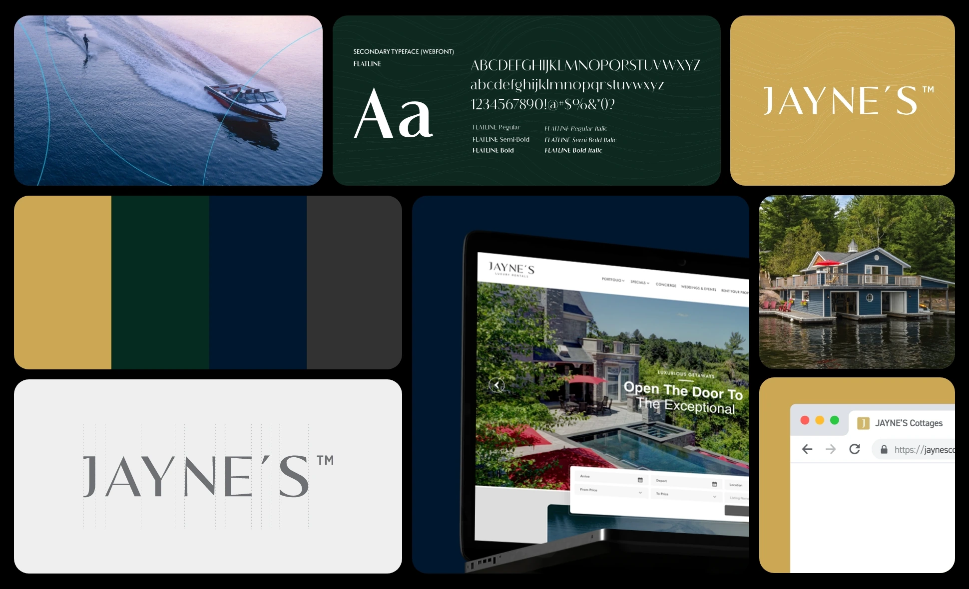 Jayne's Luxury Rentals visual style — logo, typography, colour palette and website