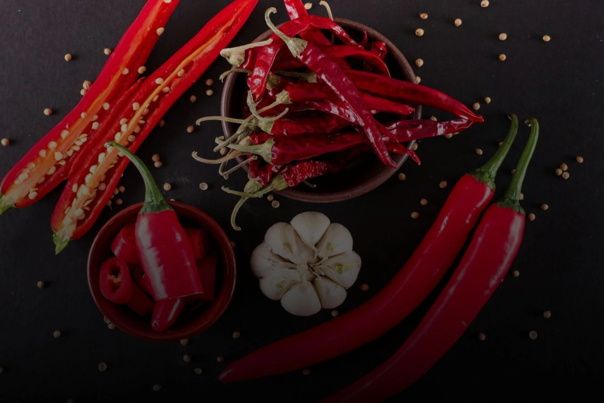 Red chillies, garlic and spices — Kultura Kafe brand photography