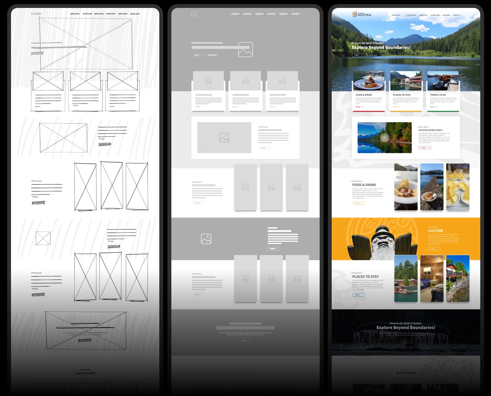 Explore Nootka website wireframes and final UI design