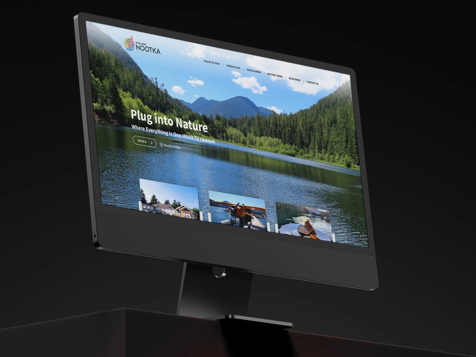 Explore Nootka tourism website on a desktop monitor