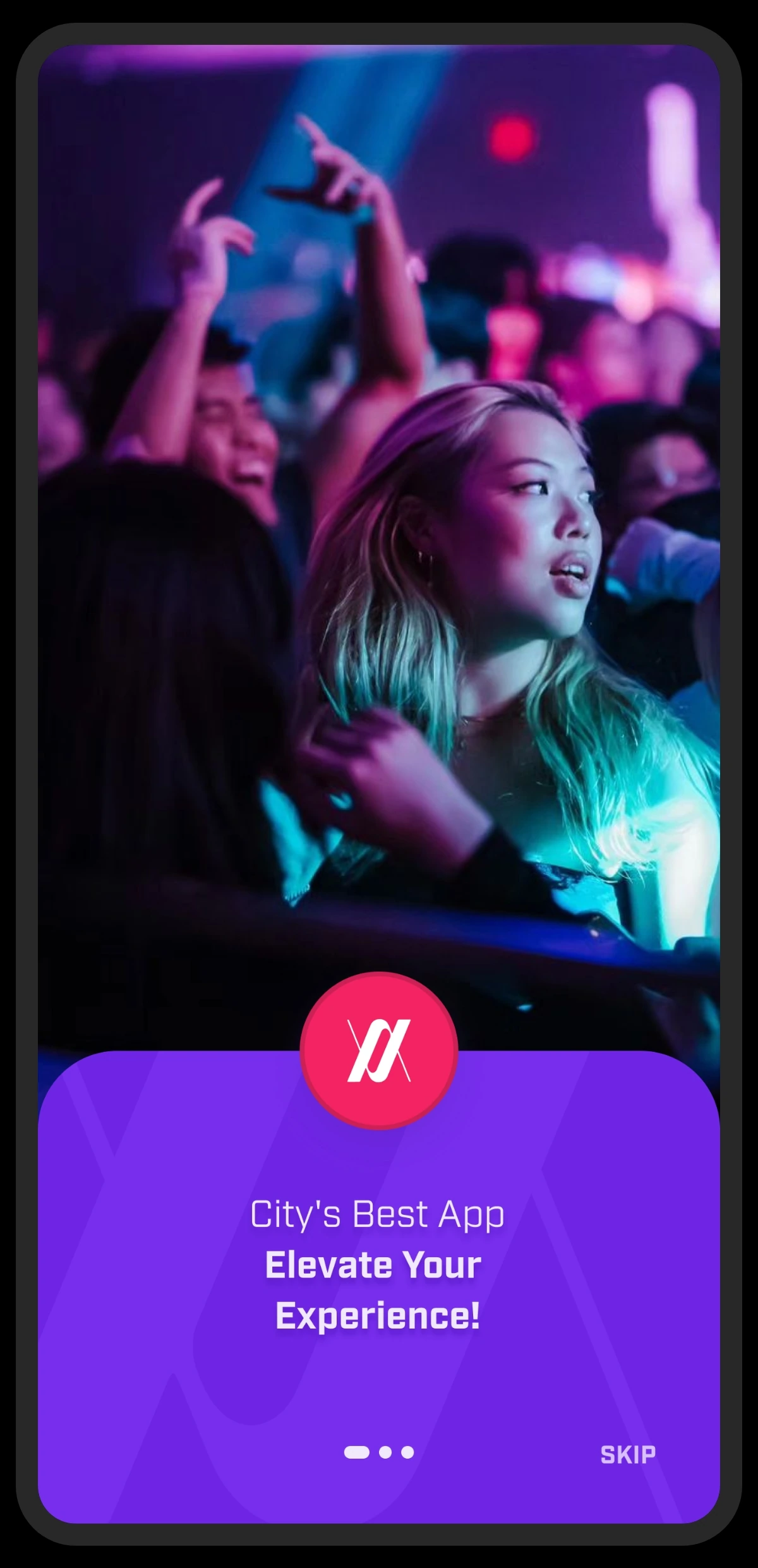 Vannify nightlife app onboarding screen