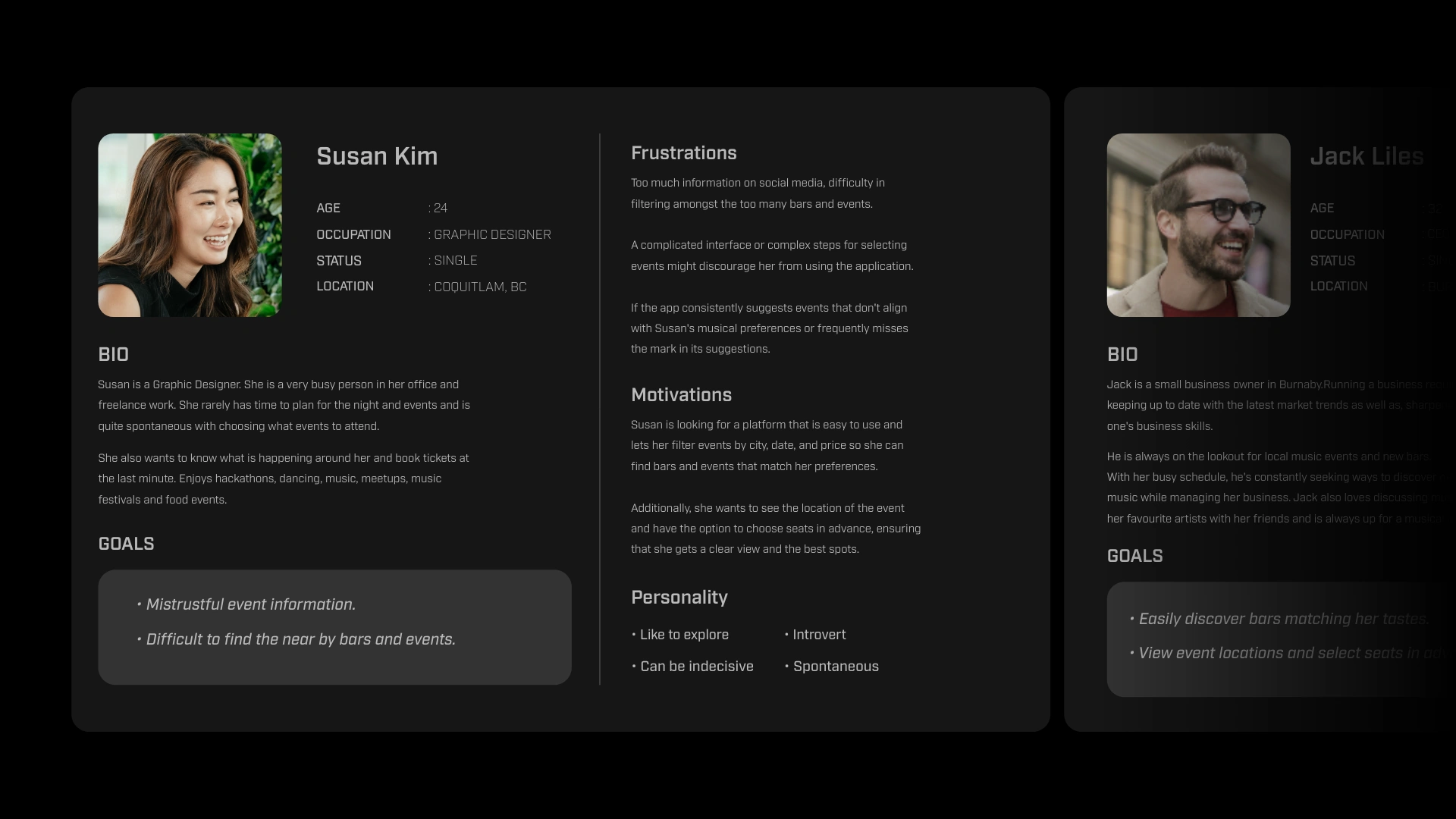 Vannify user personas — Susan Kim and Jack Liles