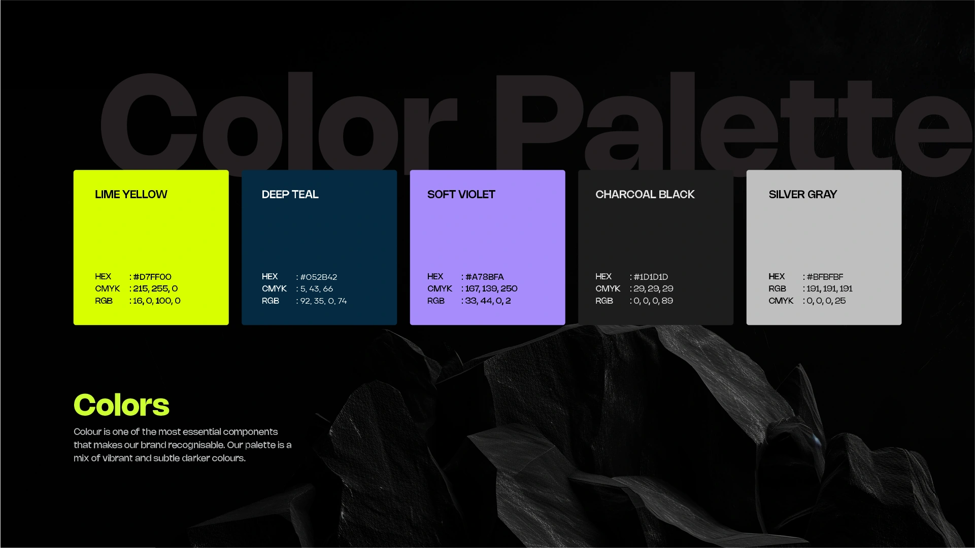 WISEQ AI colour palette — lime yellow, deep teal, soft violet, charcoal black and silver grey