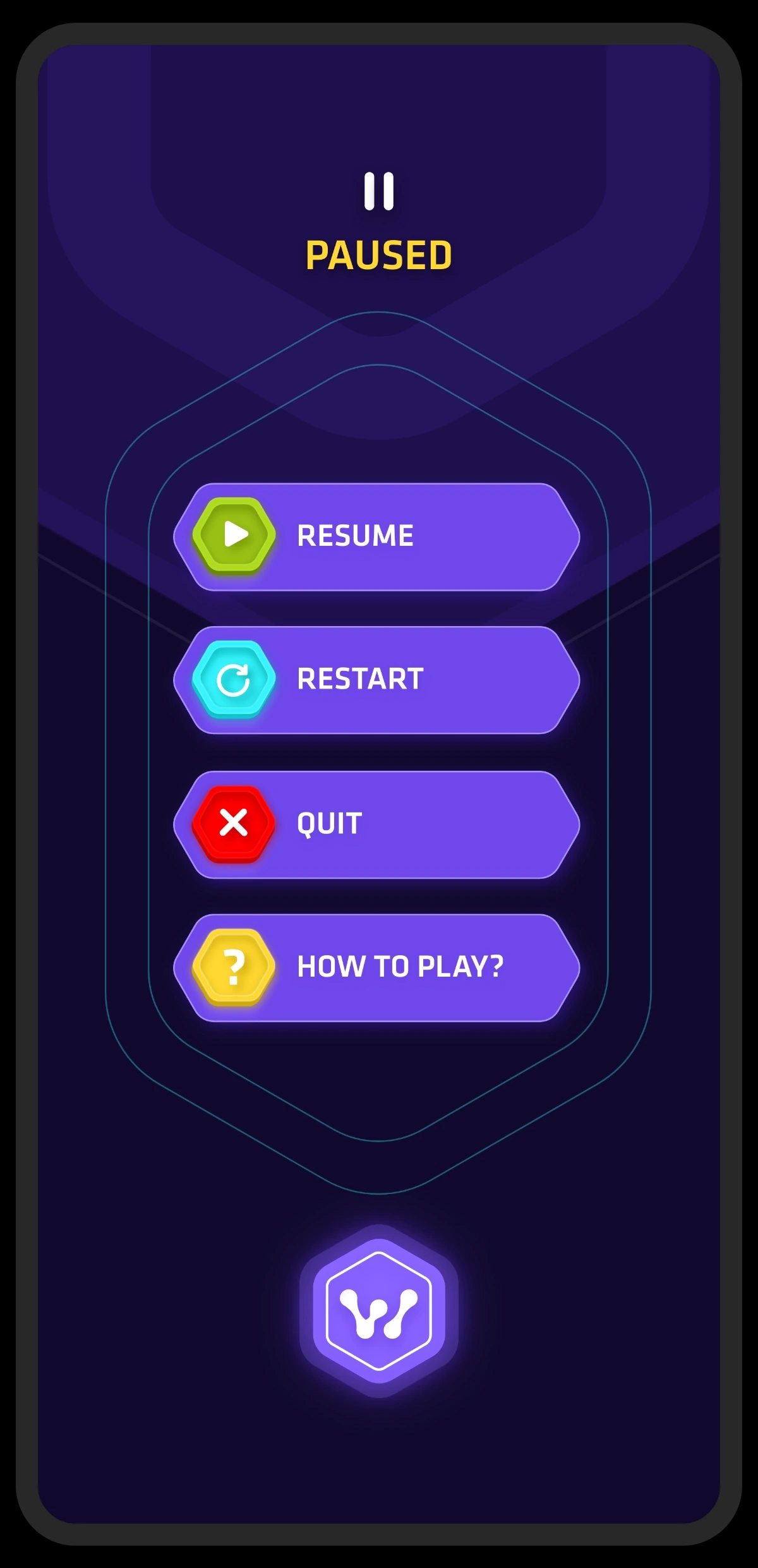 Witmina app pause menu screen