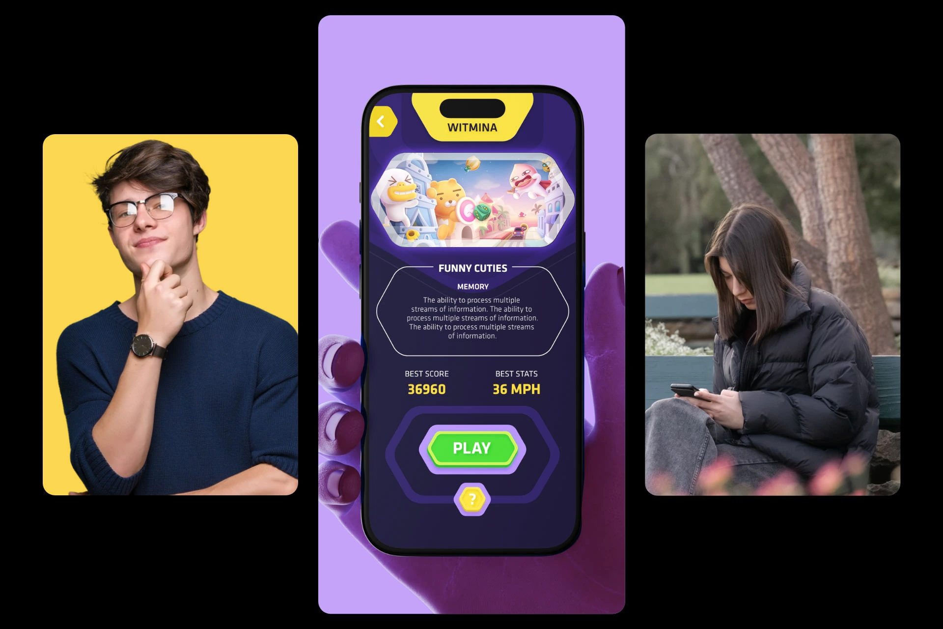 Witmina app shown with players using it on their phones