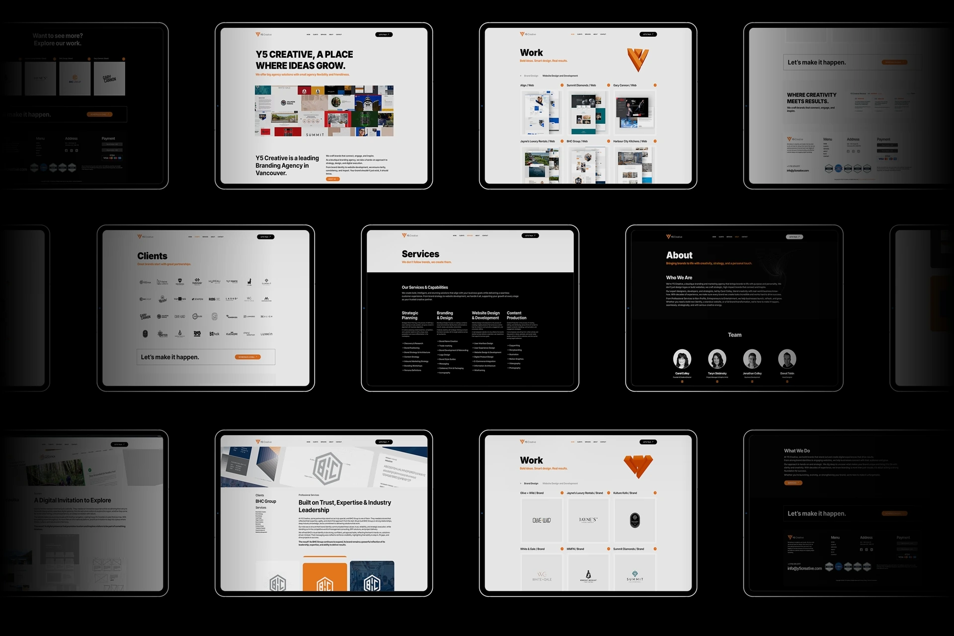 Y5 Creative website pages for a Vancouver branding agency